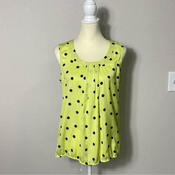 Loft Lime Green Polka Dot Sleeveless Pintuck Blouse Women's Size Small - Picture 8 of 14